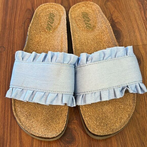 Aerie blue ruffle slides cork 8 - Picture 1 of 5